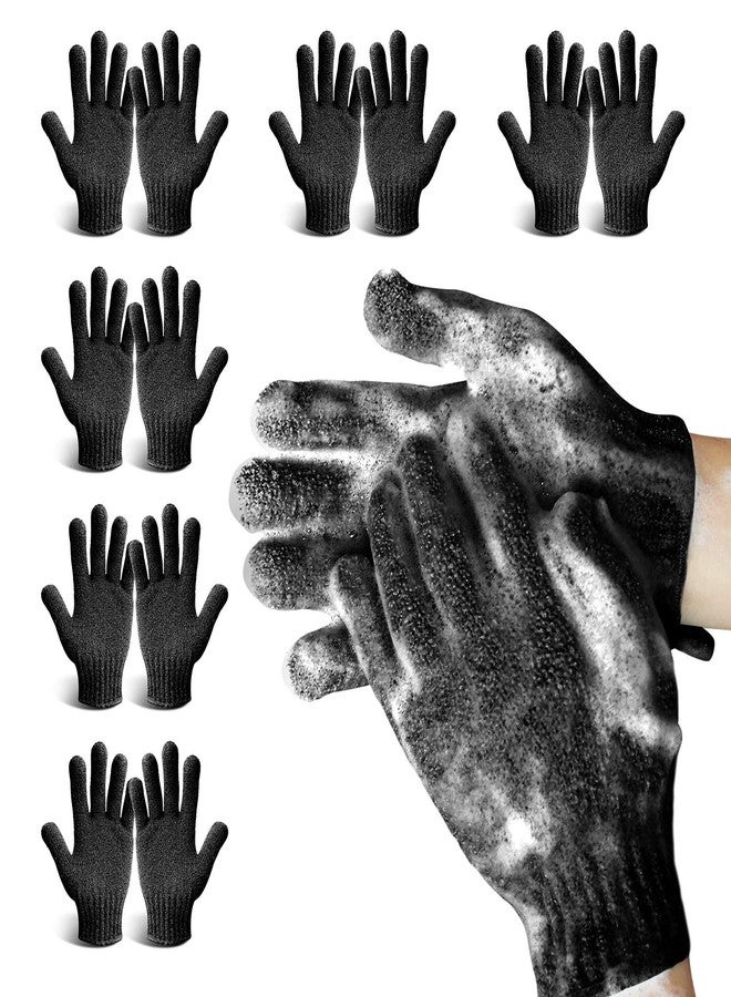 MIG4U Exfoliating Shower Gloves for Bath,6 Pairs Premium Nylon Body Wash Bathing Gloves for Men Women Spa, Massage and Skin Scrub, Dead Skin Remover with Hanging Loop, Black, Regular Size - Image 1